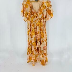 VICI Beige Floral Ruffle Maxi Dress Women’s Size Medium Boho Flutter Sleeve
